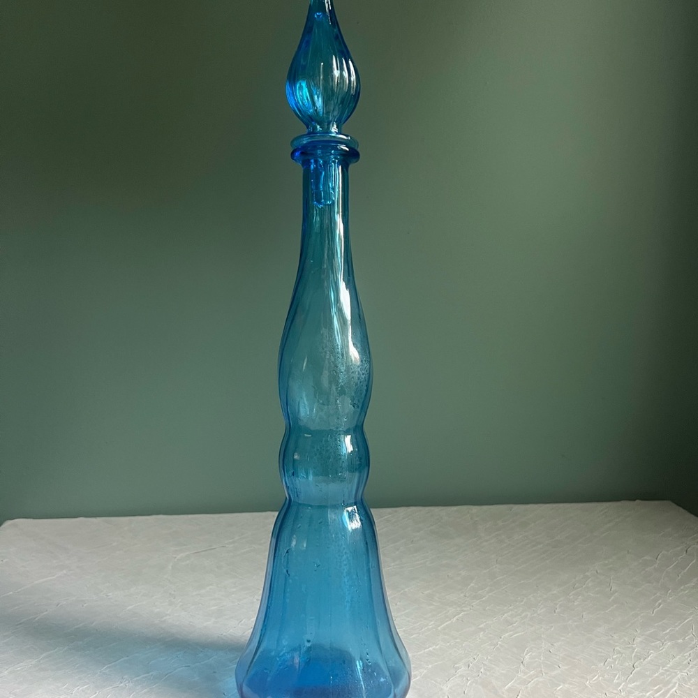 Vintage Midcentury blue empoli genie bottle decanter